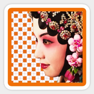 Chinese Opera Star with Bright Orange Tile Floor Pattern- Hong Kong Retro Sticker